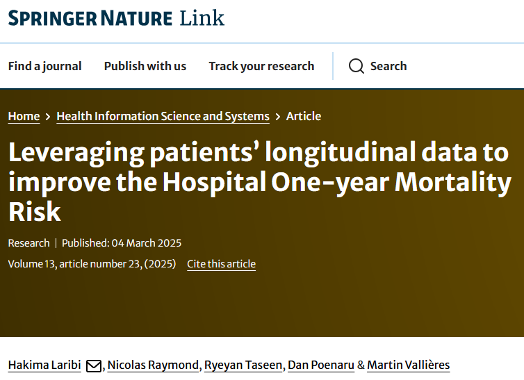 News : Publication of the article “ Leveraging patients’ longitudinal ...